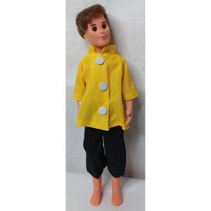 Vintage 1973 Sunshine Family Doll Man In Yellow Raincoat Brown Eyes And Hair